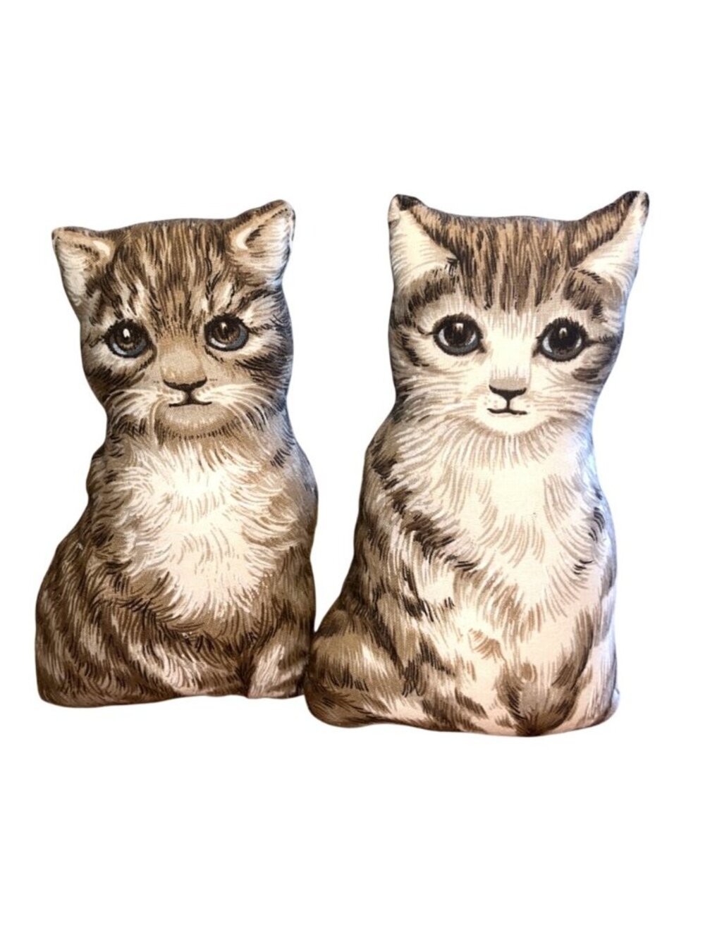 Vintage Handmade Tabby Cat Kittens Cloth Pillows Set Folk Art Decor - Picture 3 of 5